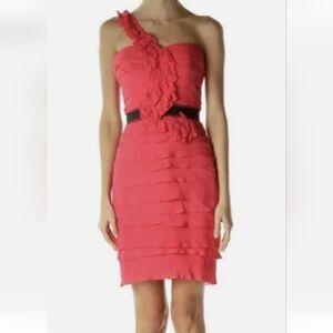 NWT BCBG Maxazria Azalea Red Tiered Ruffled One Shoulder Cocktail Dress Size 0